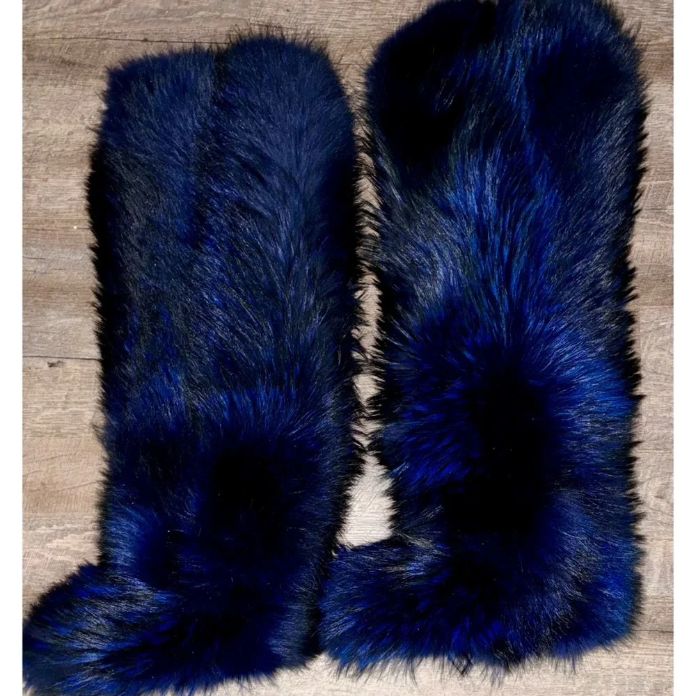 💙🖤💜 Thigh High REAL Fur Boots – Ultra Soft, One of a Kind Statement Piece - 8